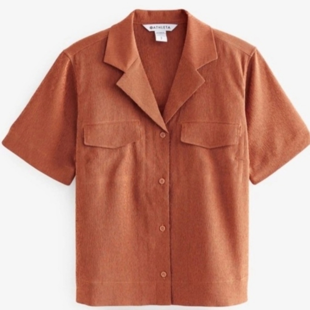 NWT Athleta Echo Button Down Top Size Small Copper Orange Women's